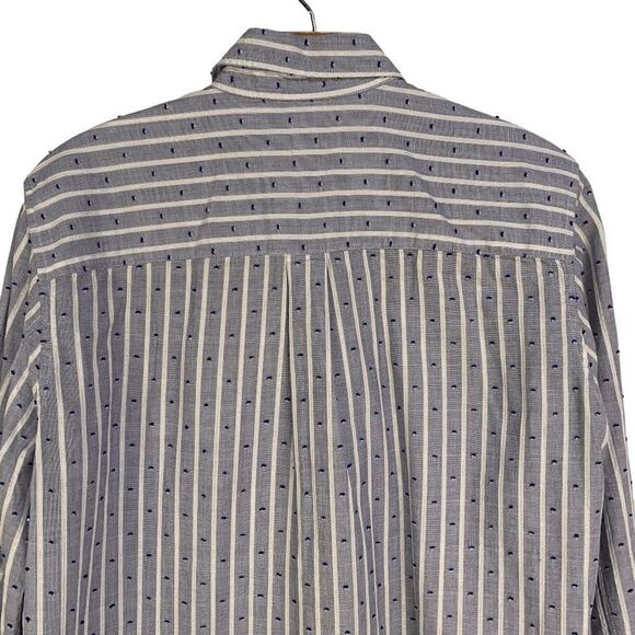 Gap Women's size Medium Tall Blue white silver striped long sleeve button up top - Picture 10 of 13